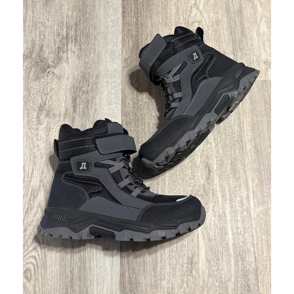 Sport Fashion Wear Kids Winter Snow Boots Black Grey Faux Fur Lined Size 37
